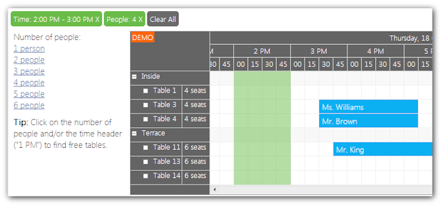 restaurant table reservation asp net