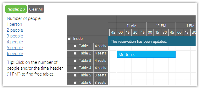 asp.net scheduler restaurant reservation
