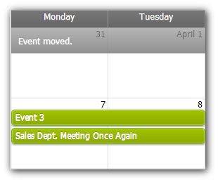 monthly event calendar ajax notify