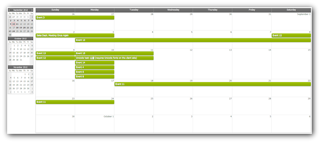 monthly calendar css theme green