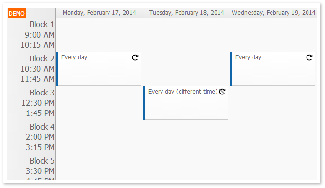 asp.net timetable recurrence